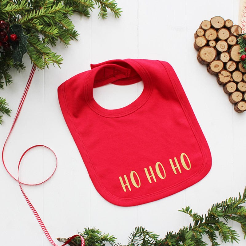 Ho Ho Ho, Baby's First Christmas Bib in Red