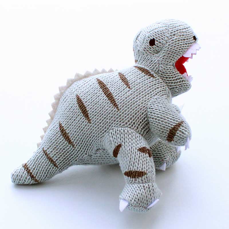 Rex the Dinosaur Knitted Rattle Toy - Blue