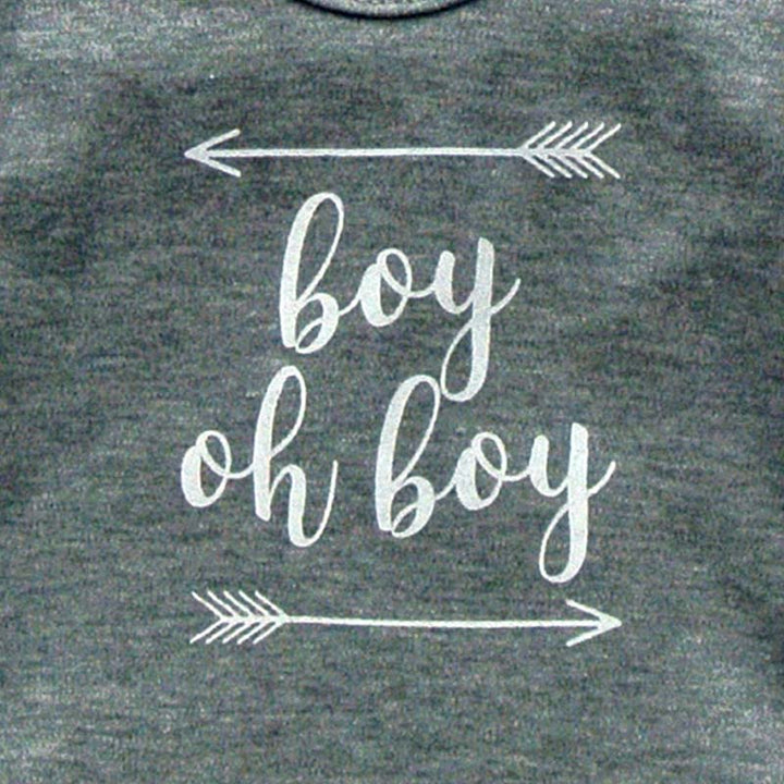 Newborn Baby Sleepsuit, Grey, Boy Oh Boy print