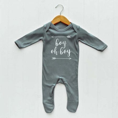 Newborn Baby Sleepsuit, Grey, Boy Oh Boy print