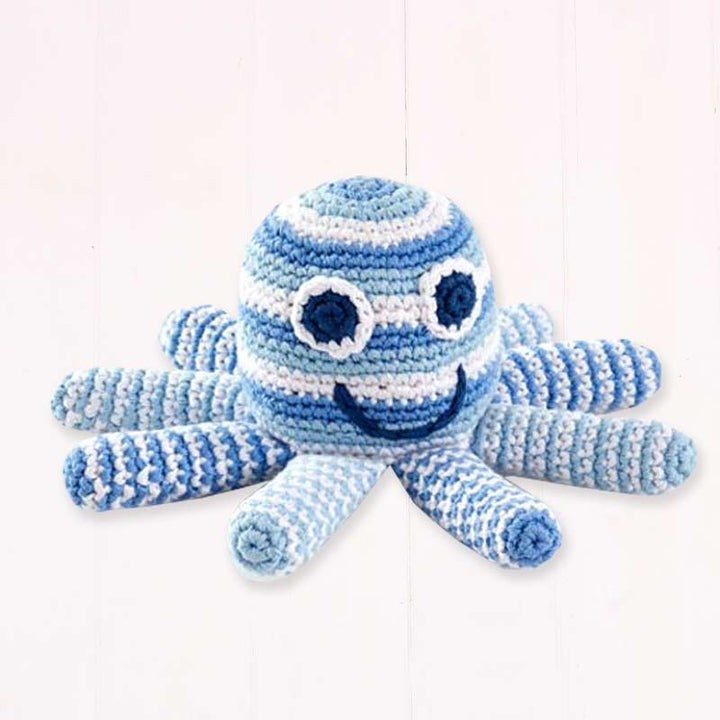 Pebble Fairtrade Crochet Octopus - Pale Blue Stripe