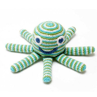 Pebblechild Fairtrade Crochet Octopus Toy - Aqua Stripe