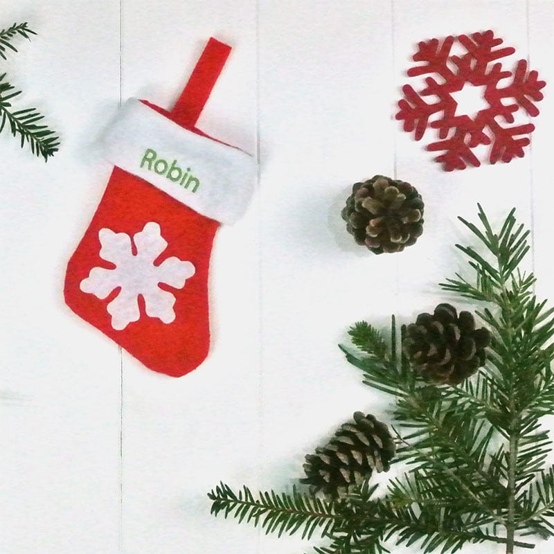 Send a truly memorable 1st Christmas gift with this Personalised Baby Stocking Tree Decoration. Ideal for a baby boy or baby girl this makes an ideal keepsake item to remeber a very special first Christmas to hang on the tree for many years to come.