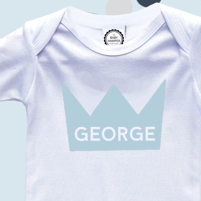 Personalised Blue Crown Baby Sleepsuit