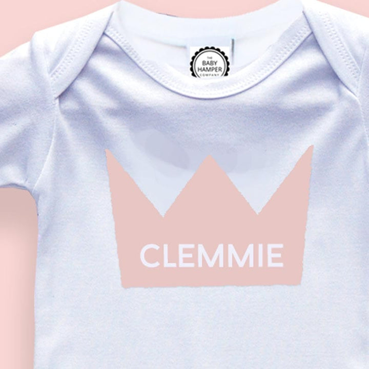 Personalised Pink Crown Baby Sleepsuit