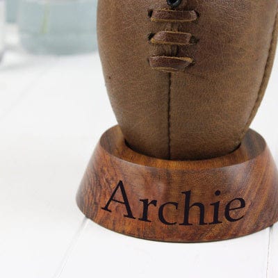 Personalised Vintage Rugby Ball and Stand For Baby