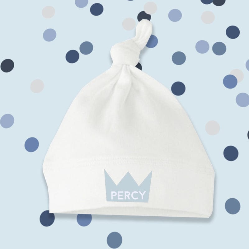 Personalised Blue Crown Baby Knotted Hat