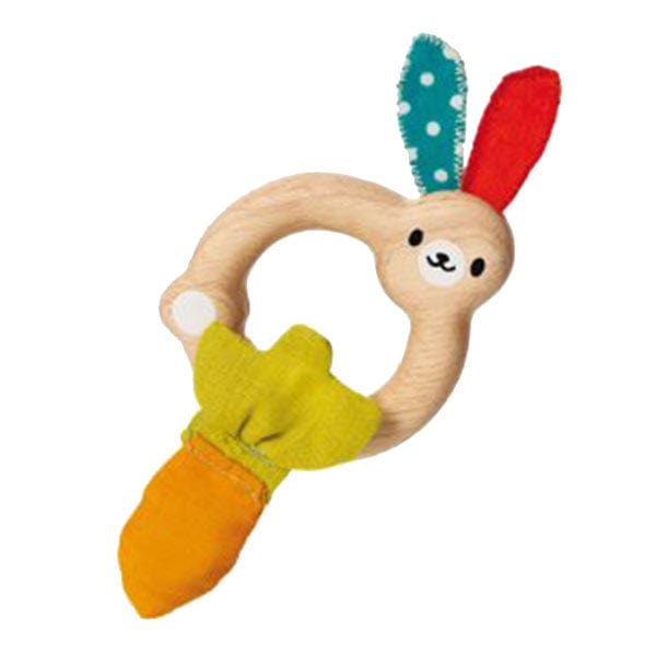 These engaging bunny wooden rattle's are perfect for capturing baby's attention.  With chunky wooden design and bright colours, great for stimulating the senses and keeping little ones happy!   Perfect design of bright colours to engage baby and small size for special little hands.