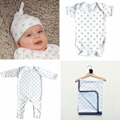 Grey star baby clothing set - unisex baby hamper - new baby gifts uk