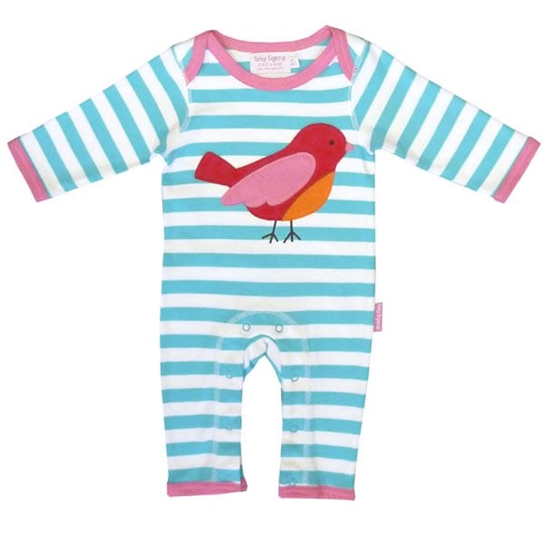 Toby Tiger Bird Applique Stripe Sleepsuit