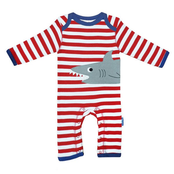 Toby Tiger Boys Applique Stripe Sleepsuit Shark