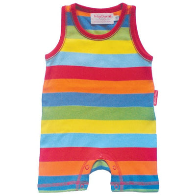 Ensure your baby stands out with this funky romper suit from designer brand Toby Tiger   100% super soft organic cotton romper suit, with bright unisex stripe design.  Beautifully designed and produced by designer baby brand Toby Tiger.  Features popper bottom.   Age 0-3 months.