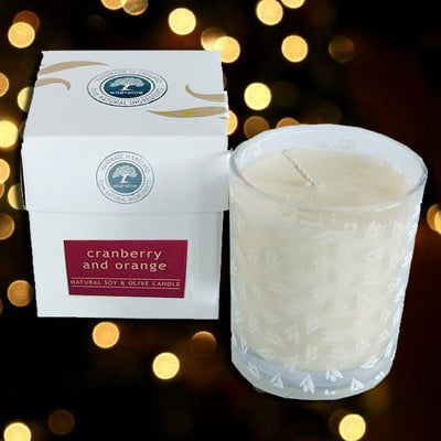 A handmade natural soy candle by great British candle makers, Wild Olive. Contains calming and warming natural essential oils of cranberry and orange to fill any house with relaxing festive scents.  The candle's are presented in a beautiful printed glass votive and feature natural cotton wicks, and gift packaging.